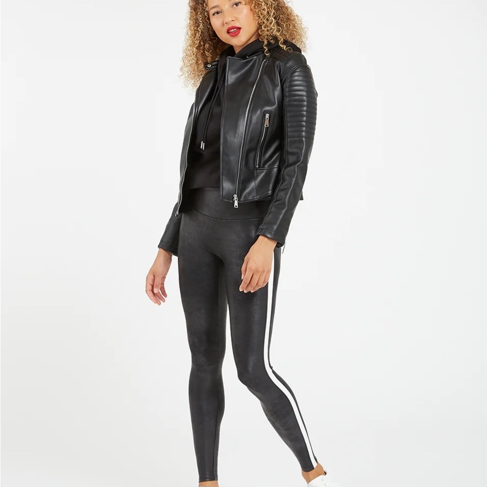 Faux Leather Side Stripe Leggings
